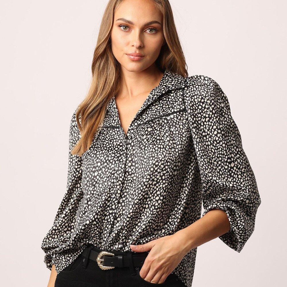 NWT - Another Love Black and White Alana Long Sleeve Top in Dominoes